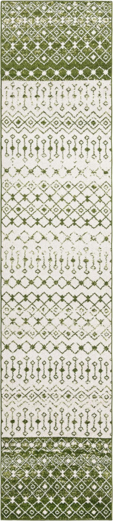 Ivory Green 3' 3 x 16' 5 Tribal Trellis Runner Area Rug Geometric Southwestern Inspired Durable Carpet for Home Interior Design for Sale at Rug Engine