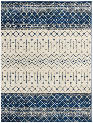 Ivory Navy Blue 10' 8 x 14' Tribal Trellis Rectangle Area Rug Geometric Southwestern Inspired Durable Carpet for Home Interior Design for Sale at Rug Engine