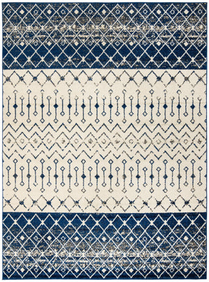Ivory Navy Blue 9' x 12' Tribal Trellis Rectangle Area Rug Geometric Southwestern Inspired Durable Carpet for Home Interior Design for Sale at Rug Engine