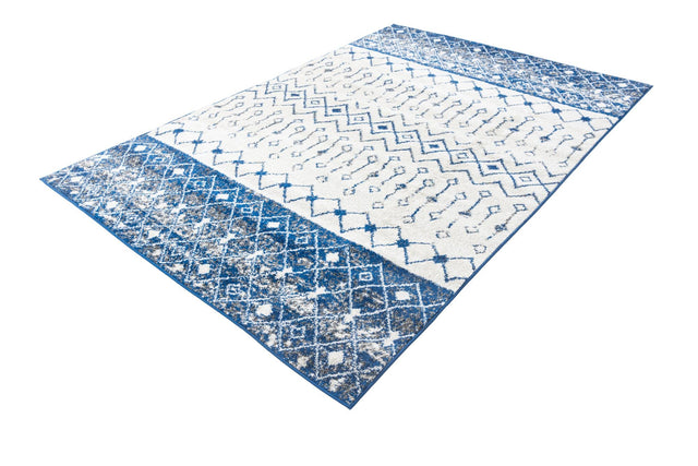 Ivory Navy Blue 6' x 9' Tribal Trellis Rectangle Area Rug Geometric Southwestern Inspired Durable Carpet for Home Interior Design for Sale at Rug Engine