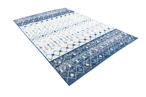 Ivory Navy Blue 6' x 9' Tribal Trellis Rectangle Area Rug Geometric Southwestern Inspired Durable Carpet for Home Interior Design for Sale at Rug Engine
