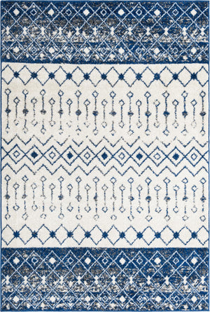 Ivory Navy Blue 6' x 9' Tribal Trellis Rectangle Area Rug Geometric Southwestern Inspired Durable Carpet for Home Interior Design for Sale at Rug Engine