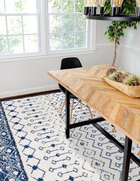 Ivory Navy Blue 4' x 6' Tribal Trellis Rectangle Area Rug Geometric Southwestern Inspired Durable Carpet for Home Interior Design for Sale at Rug Engine