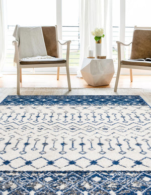 Ivory Navy Blue 4' x 6' Tribal Trellis Rectangle Area Rug Geometric Southwestern Inspired Durable Carpet for Home Interior Design for Sale at Rug Engine