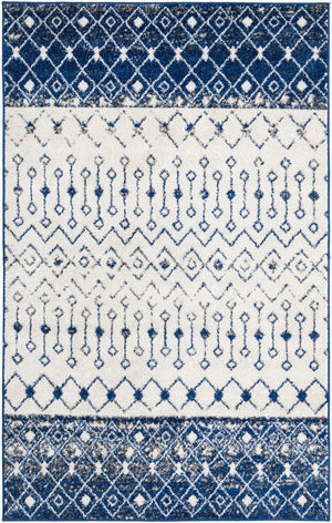 Ivory Navy Blue 5' 3 x 8' Tribal Trellis Rectangle Area Rug Geometric Southwestern Inspired Durable Carpet for Home Interior Design for Sale at Rug Engine
