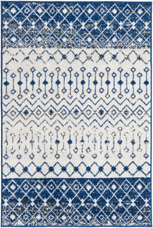 Ivory Navy Blue 4' x 6' Tribal Trellis Rectangle Area Rug Geometric Southwestern Inspired Durable Carpet for Home Interior Design for Sale at Rug Engine