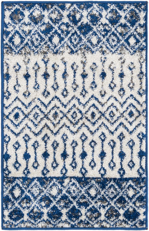 Ivory Navy Blue 2' x 3' 1 Tribal Trellis Rectangle Area Rug Geometric Southwestern Inspired Durable Carpet for Home Interior Design for Sale at Rug Engine