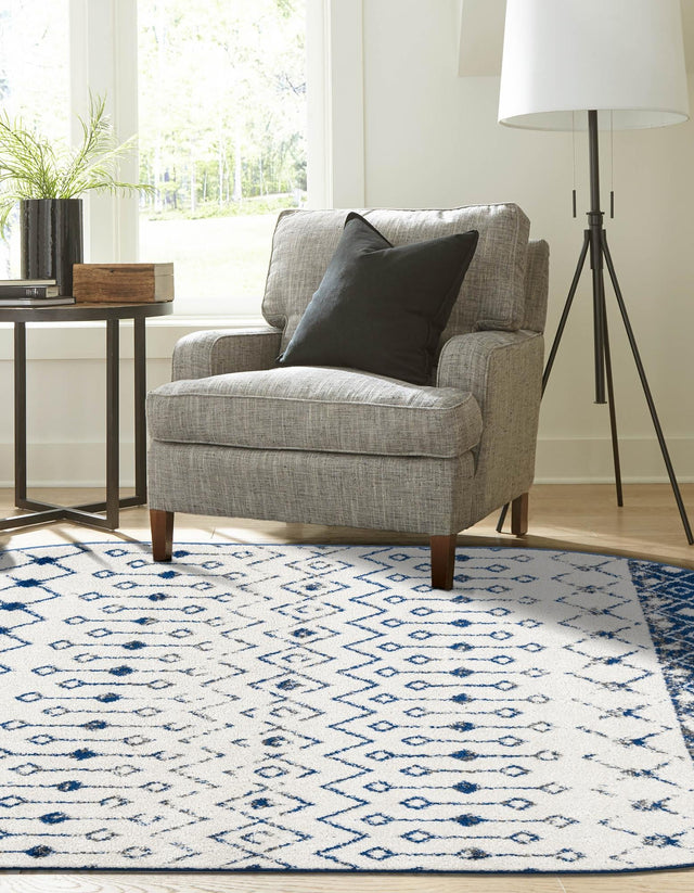 Ivory Navy Blue 4' x 6' Tribal Trellis Oval Area Rug Geometric Southwestern Inspired Durable Carpet for Home Interior Design for Sale at Rug Engine