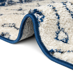 Ivory Navy Blue 4' x 6' Tribal Trellis Oval Area Rug Geometric Southwestern Inspired Durable Carpet for Home Interior Design for Sale at Rug Engine