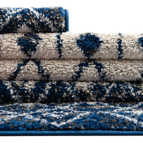 Ivory Navy Blue 4' x 6' Tribal Trellis Oval Area Rug Geometric Southwestern Inspired Durable Carpet for Home Interior Design for Sale at Rug Engine