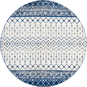 Ivory Navy Blue 10' x 10' Tribal Trellis Round Area Rug Geometric Southwestern Inspired Durable Carpet for Home Interior Design for Sale at Rug Engine