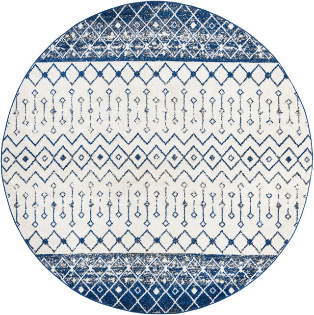 Ivory Navy Blue 10' x 10' Tribal Trellis Round Area Rug Geometric Southwestern Inspired Durable Carpet for Home Interior Design for Sale at Rug Engine