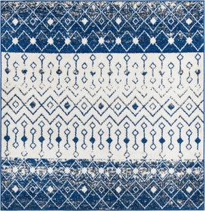 Ivory Navy Blue 6' x 6' Tribal Trellis Square Area Rug Geometric Southwestern Inspired Durable Carpet for Home Interior Design for Sale at Rug Engine