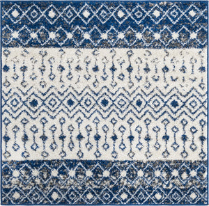 Ivory Navy Blue 4' x 4' Tribal Trellis Square Area Rug Geometric Southwestern Inspired Durable Carpet for Home Interior Design for Sale at Rug Engine