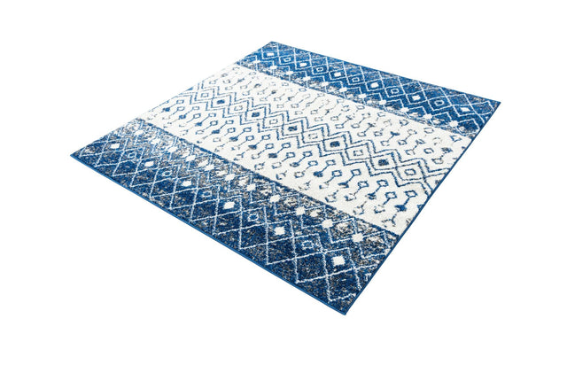 Ivory Navy Blue 5' 3 x 5' 3 Tribal Trellis Square Area Rug Geometric Southwestern Inspired Durable Carpet for Home Interior Design for Sale at Rug Engine