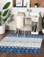 Ivory Navy Blue 7' 10 x 7' 10 Tribal Trellis Square Area Rug Geometric Southwestern Inspired Durable Carpet for Home Interior Design for Sale at Rug Engine