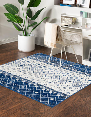 Ivory Navy Blue 10' x 10' Tribal Trellis Square Area Rug Geometric Southwestern Inspired Durable Carpet for Home Interior Design for Sale at Rug Engine