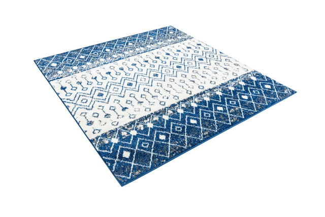 Ivory Navy Blue 5' 3 x 5' 3 Tribal Trellis Square Area Rug Geometric Southwestern Inspired Durable Carpet for Home Interior Design for Sale at Rug Engine