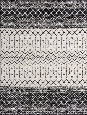 Black and White 10' x 13' 1 Tribal Trellis Rectangle Area Rug Geometric Southwestern Inspired Durable Carpet for Home Interior Design for Sale at Rug Engine