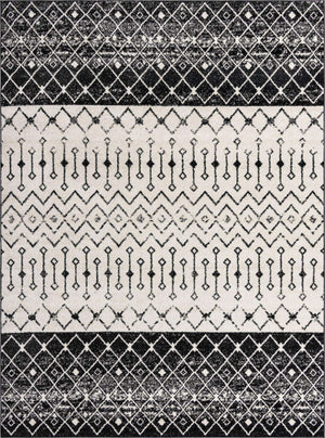 Black and White 9' x 12' Tribal Trellis Rectangle Area Rug Geometric Southwestern Inspired Durable Carpet for Home Interior Design for Sale at Rug Engine