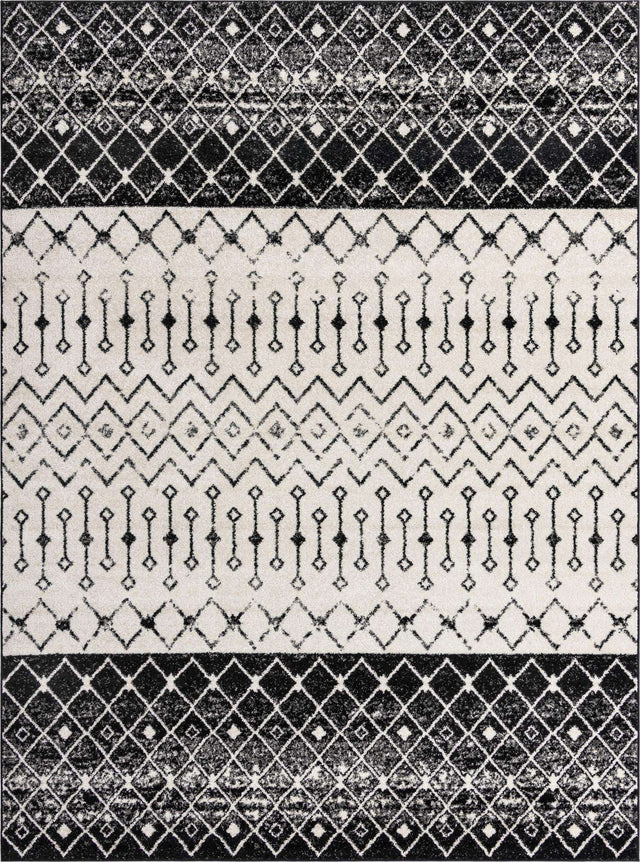 Black and White 9' x 12' Tribal Trellis Rectangle Area Rug Geometric Southwestern Inspired Durable Carpet for Home Interior Design for Sale at Rug Engine