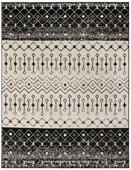 Black and White 7' 10 x 10' Tribal Trellis Rectangle Area Rug Geometric Southwestern Inspired Durable Carpet for Home Interior Design for Sale at Rug Engine