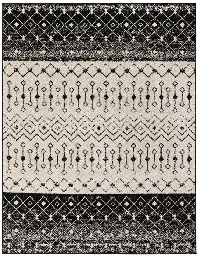 Black and White 7' 10 x 10' Tribal Trellis Rectangle Area Rug Geometric Southwestern Inspired Durable Carpet for Home Interior Design for Sale at Rug Engine