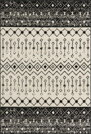 Black and White 6' 1 x 9' Tribal Trellis Rectangle Area Rug Geometric Southwestern Inspired Durable Carpet for Home Interior Design for Sale at Rug Engine