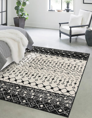 Black and White 10' x 13' 1 Tribal Trellis Rectangle Area Rug Geometric Southwestern Inspired Durable Carpet for Home Interior Design for Sale at Rug Engine