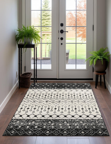 Black and White 10' x 13' 1 Tribal Trellis Rectangle Area Rug Geometric Southwestern Inspired Durable Carpet for Home Interior Design for Sale at Rug Engine