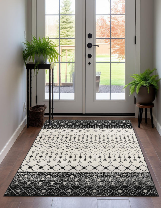 Black and White 10' x 13' 1 Tribal Trellis Rectangle Area Rug Geometric Southwestern Inspired Durable Carpet for Home Interior Design for Sale at Rug Engine