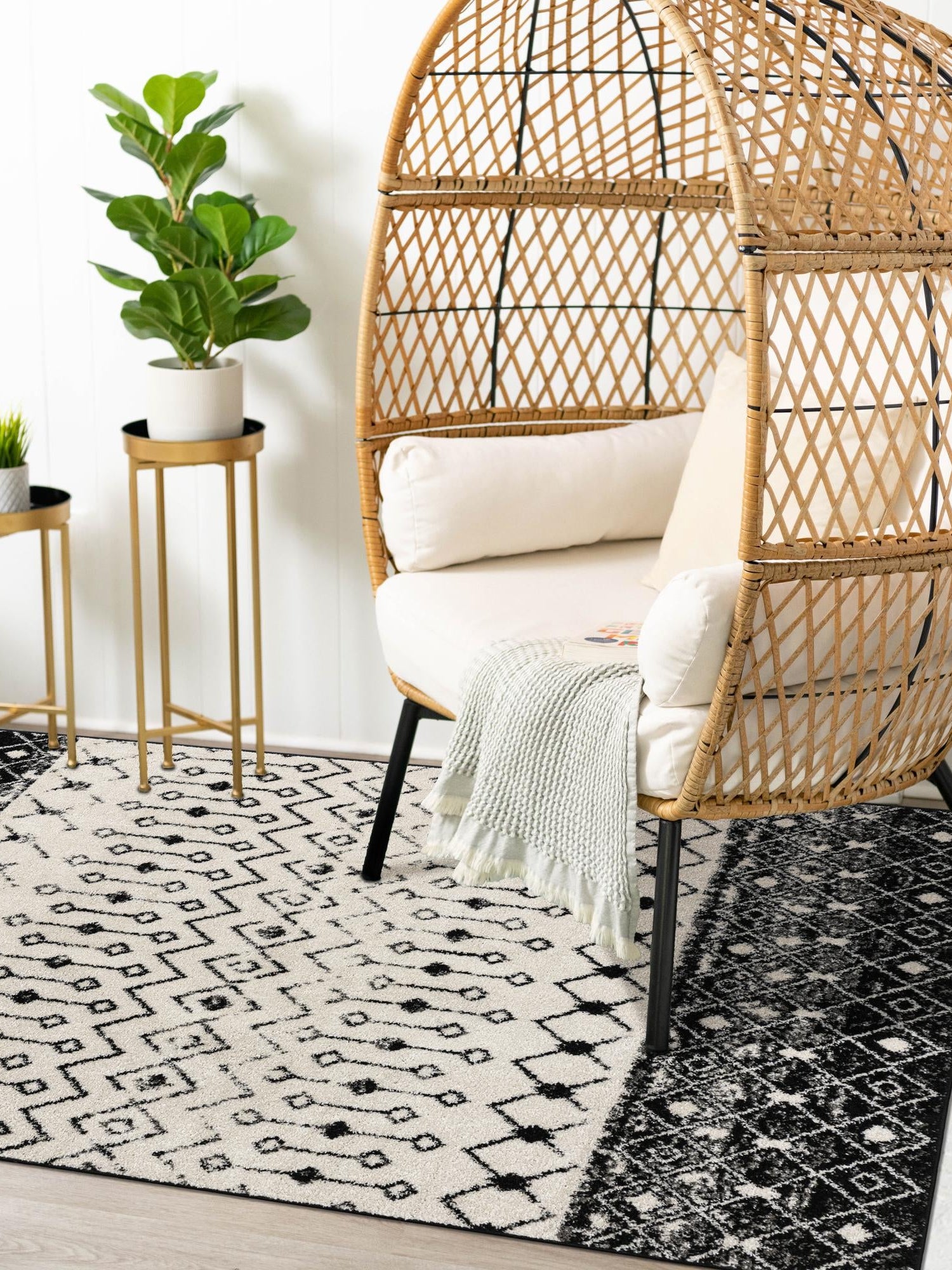 Black and White 10' x 13' 1 Tribal Trellis Rectangle Area Rug Geometric Southwestern Inspired Durable Carpet for Home Interior Design for Sale at Rug Engine