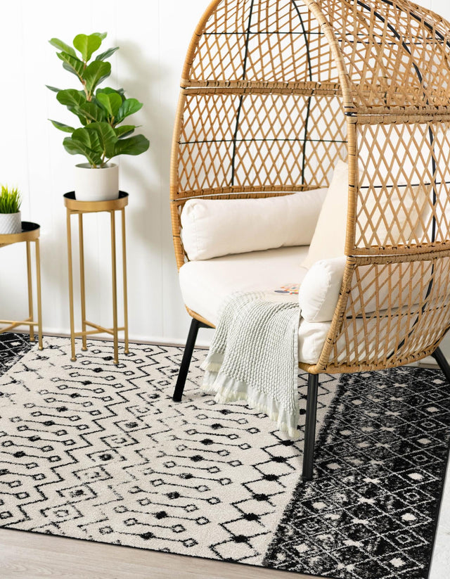 Black and White 10' x 13' 1 Tribal Trellis Rectangle Area Rug Geometric Southwestern Inspired Durable Carpet for Home Interior Design for Sale at Rug Engine