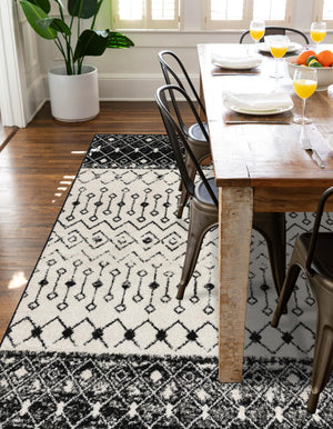 Black and White 4' 1 x 6' 1 Tribal Trellis Rectangle Area Rug Geometric Southwestern Inspired Durable Carpet for Home Interior Design for Sale at Rug Engine