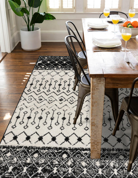 Black and White 4' 1 x 6' 1 Tribal Trellis Rectangle Area Rug Geometric Southwestern Inspired Durable Carpet for Home Interior Design for Sale at Rug Engine
