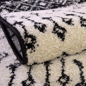 Black and White 4' 1 x 6' 1 Tribal Trellis Rectangle Area Rug Geometric Southwestern Inspired Durable Carpet for Home Interior Design for Sale at Rug Engine