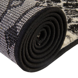 Black and White 4' 1 x 6' 1 Tribal Trellis Rectangle Area Rug Geometric Southwestern Inspired Durable Carpet for Home Interior Design for Sale at Rug Engine