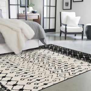 Black and White 4' 1 x 6' 1 Tribal Trellis Rectangle Area Rug Geometric Southwestern Inspired Durable Carpet for Home Interior Design for Sale at Rug Engine