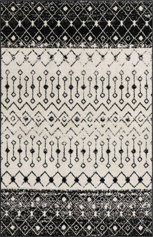 Black and White 5' 3 x 8' Tribal Trellis Rectangle Area Rug Geometric Southwestern Inspired Durable Carpet for Home Interior Design for Sale at Rug Engine