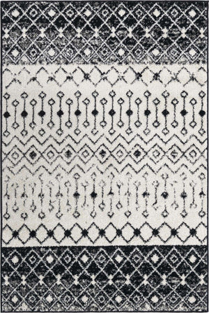 Black and White 4' 1 x 6' 1 Tribal Trellis Rectangle Area Rug Geometric Southwestern Inspired Durable Carpet for Home Interior Design for Sale at Rug Engine