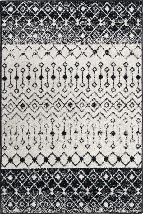 Black and White 4' 1 x 6' 1 Tribal Trellis Rectangle Area Rug Geometric Southwestern Inspired Durable Carpet for Home Interior Design for Sale at Rug Engine