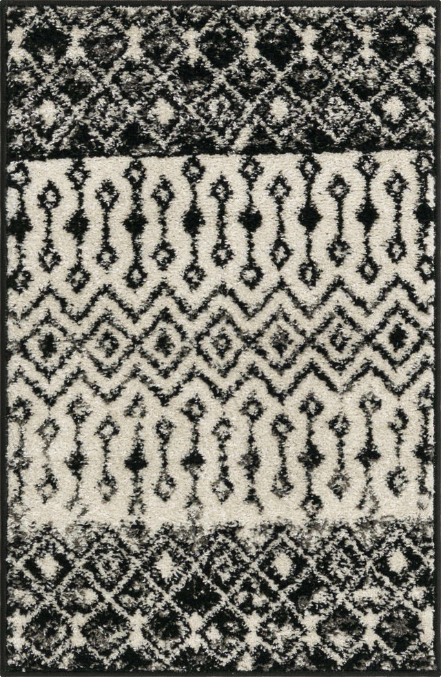 Black and White 2' x 3' 1 Tribal Trellis Rectangle Area Rug Geometric Southwestern Inspired Durable Carpet for Home Interior Design for Sale at Rug Engine