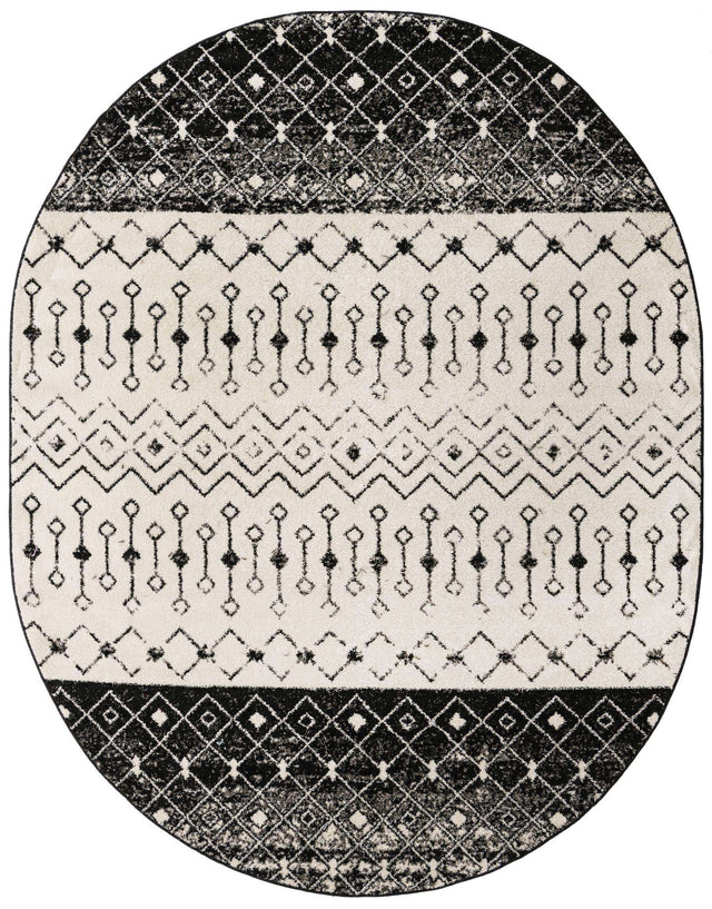 Black and White 7' 10 x 10' Tribal Trellis Oval Area Rug Geometric Southwestern Inspired Durable Carpet for Home Interior Design for Sale at Rug Engine