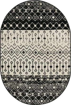 Black and White 4' 1 x 6' 1 Tribal Trellis Oval Area Rug Geometric Southwestern Inspired Durable Carpet for Home Interior Design for Sale at Rug Engine