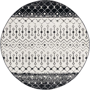 Black and White 7' 10 x 7' 10 Tribal Trellis Round Area Rug Geometric Southwestern Inspired Durable Carpet for Home Interior Design for Sale at Rug Engine