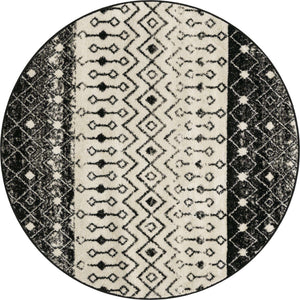 Black and White 6' 1 x 6' 1 Tribal Trellis Round Area Rug Geometric Southwestern Inspired Durable Carpet for Home Interior Design for Sale at Rug Engine