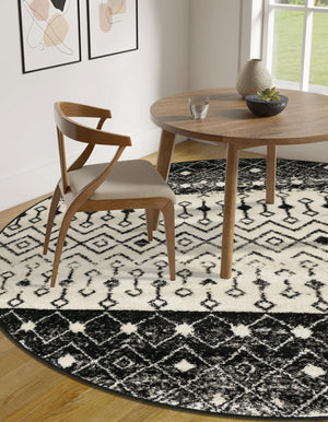 Black and White 10' x 10' Tribal Trellis Round Area Rug Geometric Southwestern Inspired Durable Carpet for Home Interior Design for Sale at Rug Engine