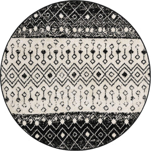 Black and White 5' 3 x 5' 3 Tribal Trellis Round Area Rug Geometric Southwestern Inspired Durable Carpet for Home Interior Design for Sale at Rug Engine