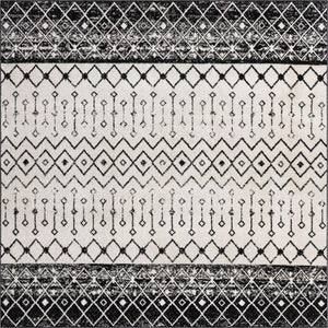 Black and White 10' x 10' Tribal Trellis Square Area Rug Geometric Southwestern Inspired Durable Carpet for Home Interior Design for Sale at Rug Engine