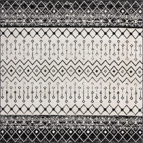 Black and White 10' x 10' Tribal Trellis Square Area Rug Geometric Southwestern Inspired Durable Carpet for Home Interior Design for Sale at Rug Engine